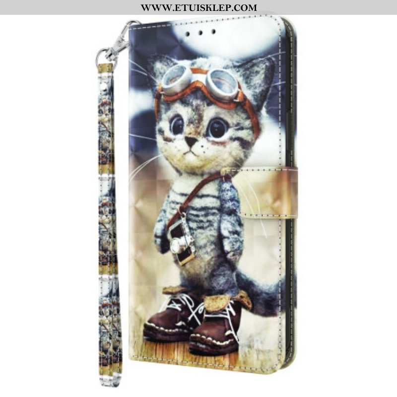 Etui Folio do iPhone 15 Pro Max z Łańcuch Kot Lotnik Z Paskiem